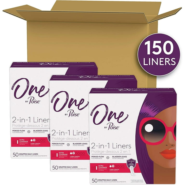 One by Poise Panty Liners (2-in-1 Period & Bladder Leakage Daily Liner)  Long (50 ct)