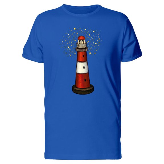 Red & White Lighthouse At Night Tee Men's -Image by Shutterstock