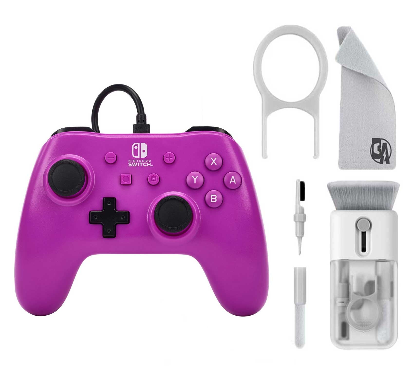 PowerA Wired Controller for Nintendo Switch Grape Purple With Cleaning Electric kit Bolt