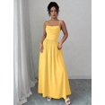 thumbnail image 7 of Light Yellow Womens Elegant Spaghetti Strap Ruched Waist Flowing Maxi Dress For Wedding Guest Or Formal Occasion, 7 of 7