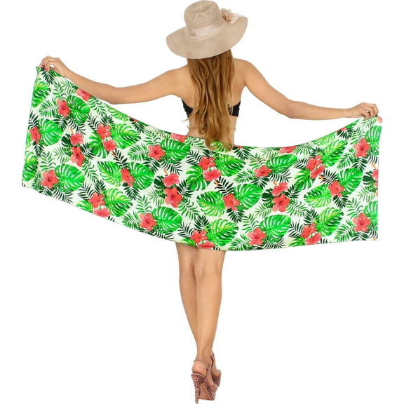 LA LEELA Women's Summer Beachwear Sarong Bikini Wraps Swim Cover up Skirt Wrap Bathing suit Swimwear Swimsuit Beach Coverups for Women One Size Green, Floral