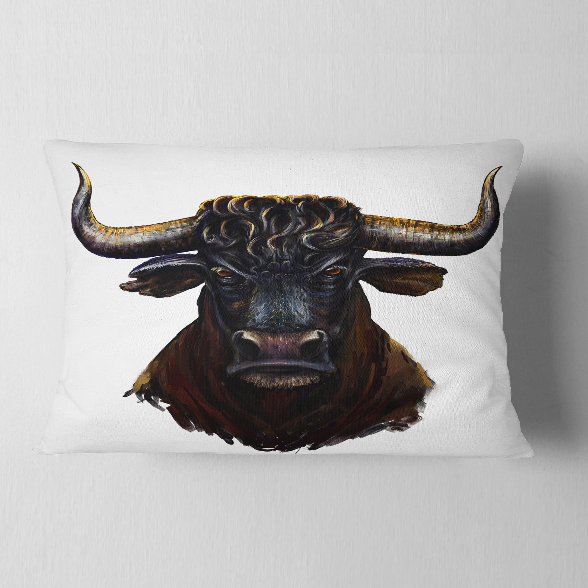 Designart Furious Bull Illustration Art - Animal Throw Pillow - 12x20