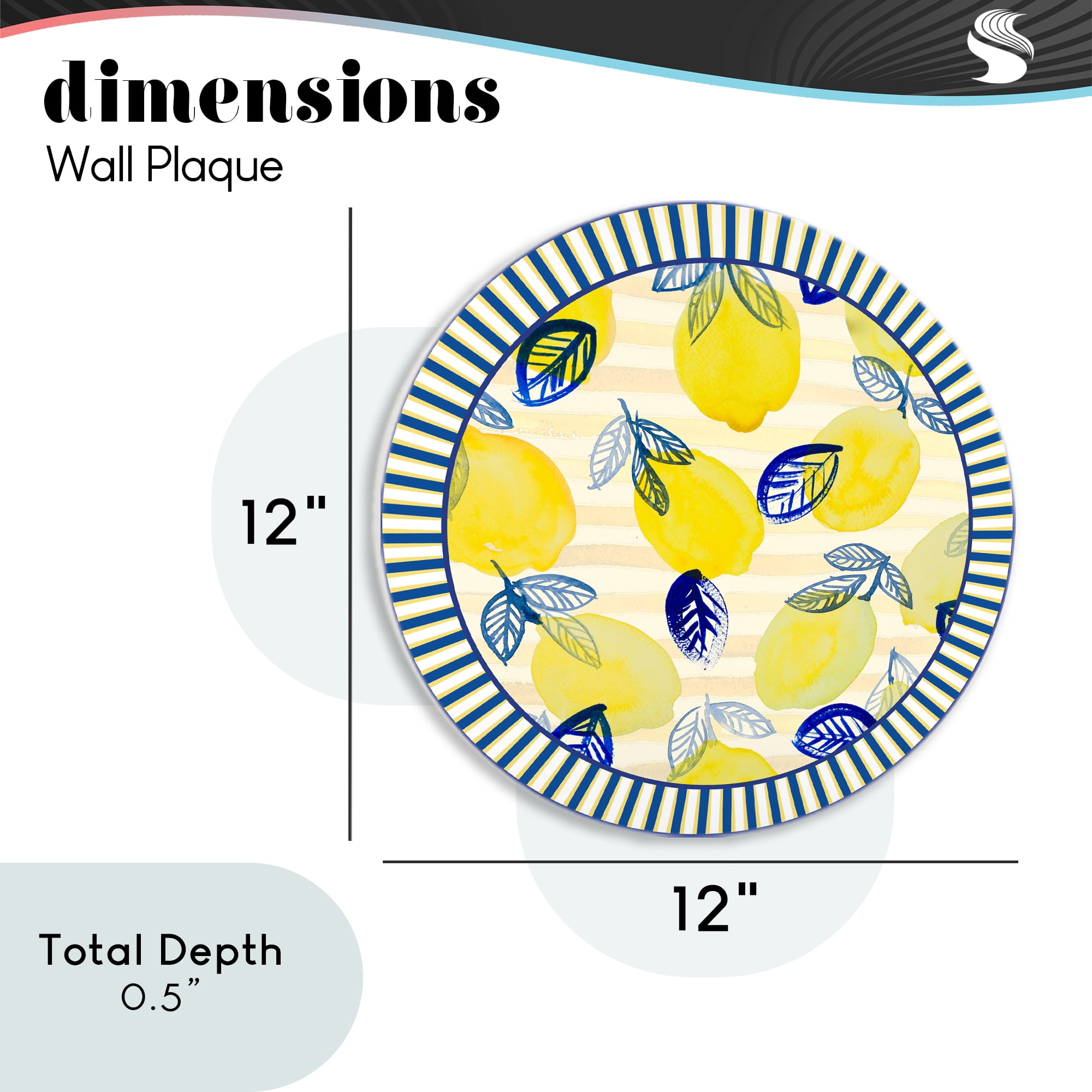 Fun Lemons & Leaves with Stripes Circular Wall Plaque, design by Lanie Loreth