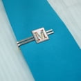 thumbnail image 2 of Letter M Floral Monogram Initial Square Tie Bar Clip Clasp Tack- Silver or Gold, 2 of 5