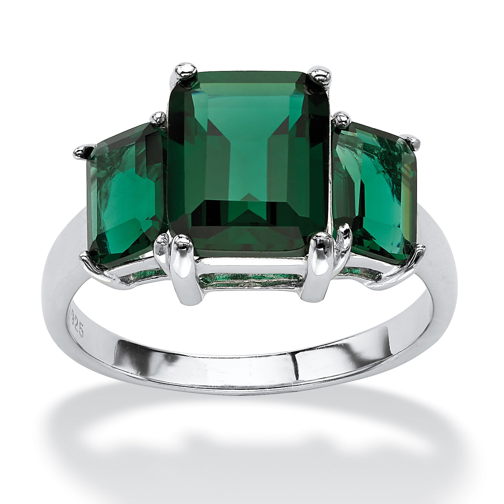 PalmBeach Jewelry - Emerald-Cut Simulated Green Emerald 3-Stone Ring in