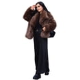 thumbnail image 2 of Abrigo de Piel Sintética para Mujer, Chaqueta de Piel Sintética, Chaqueta de Invierno de Larga con Solapa, Parka Corta Café XL, 2 of 10