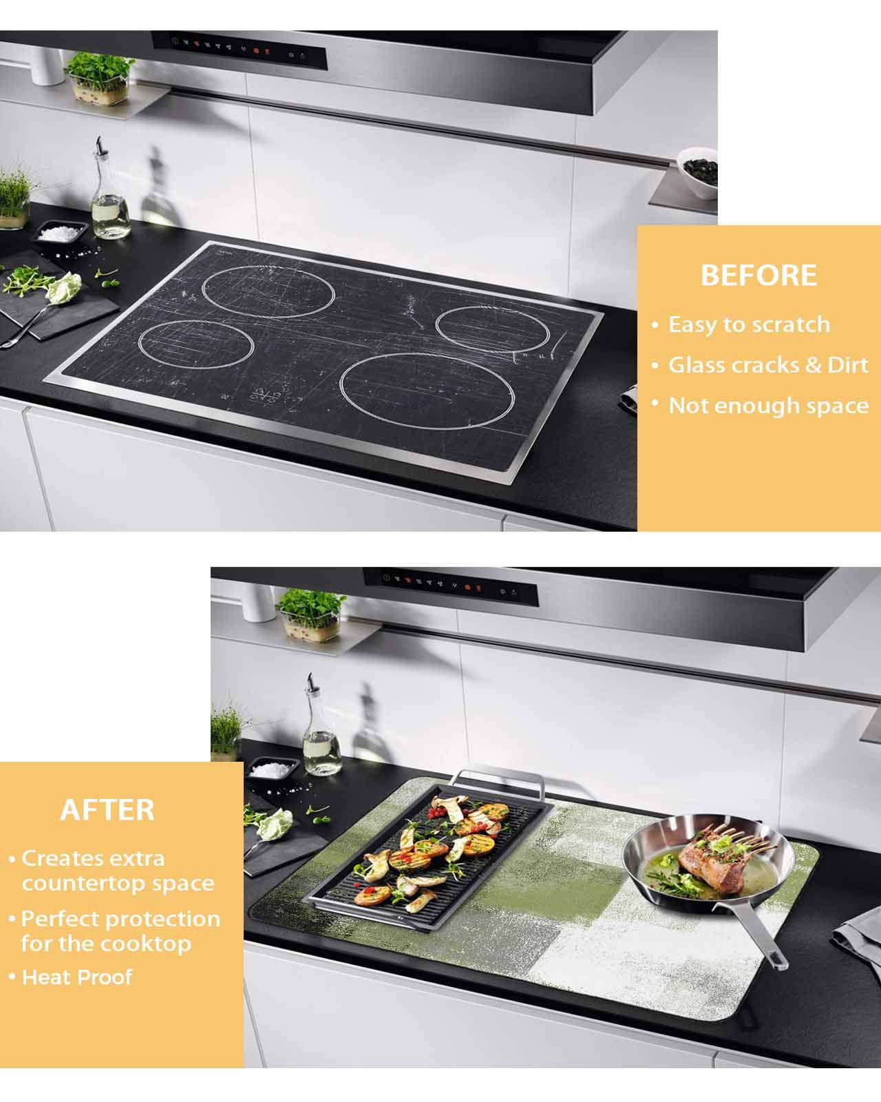 nqOlkjepod Large Induction Cooktop Protector Mat 36"x21", Sage Green Ombre Stove Top Covers for Electric Stove, Vintage Shabby Abstract Plaid Art Stove Burner Cover Mats, Glass Top Stove Cover