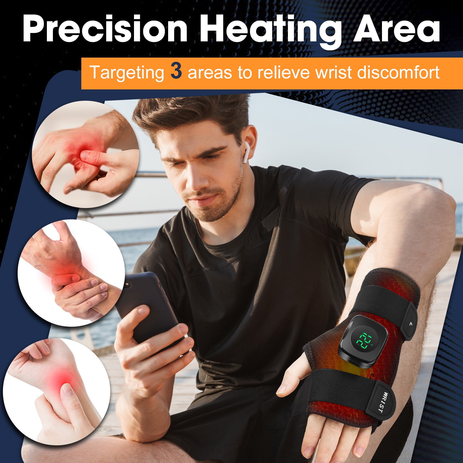 Flaremore Heated Wrist Wrap with Thumb Support, Adjustable Heating Pad for Carpal Tunnel Relief, Left Hand, One Size