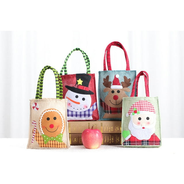 Maoww Colorful Christmas Bag Gifts Wrapping Packaging Santa Claus Snowman Container Large Capacity Linen Handbag Candy Party Props Biscuit
