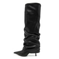 thumbnail image 2 of FSJ Women Fashion Slouchy Fold Over Knee High Boots Pointed Closed Toe Stiletto High Heel Long Boots Party Shoes Size 10.5 Black, 2 of 4