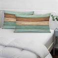 thumbnail image 3 of Farmhouse Teal Blue Brown Pillow Covers, Linen Long Throw Pillow Case, Vintage Wooden Striped Holiday Pillow Protector Decorative Cushion Cover for Living Room/Bedroom 20" x 30", 3 of 8