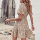 thumbnail image 4 of Vestidos casuales de manga corta con estampado de vendaje con cuello en V de verano para mujer a la moda Fridja  bnh3808, 4 of 7