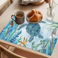 thumbnail image 3 of Teal Green Sea Turtle Placemats Set of 12 Coastal Summer Beach Seaweed Place Mats Indoor Wipeable Table Mats Washable Cloth Dining Table Placemats for Kitchen Holiday Party Home Decor 13x19 Inch, 3 of 9