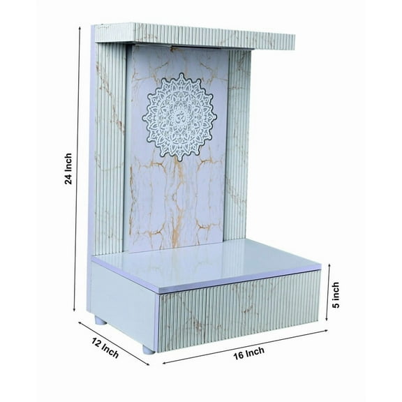 Temples Customized Wooden white temple with LED Light for Home and Office Puja Mandir Wall Hanging & Table Top White Mandir 24X16X12 INCHES