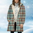 thumbnail image 4 of Women's Hooded Plaid Fleece Front Zip Sherpa Liner Long Cardigan Thermal Casual Winter Outwera With Pockets (S, Green-A), 4 of 7