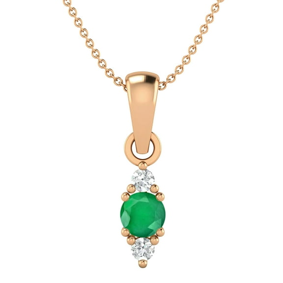 4 MM Round Natural Emerald 925 Silver Rose Vermeil Classic Delicate Women Valentines Day Gifts Necklace