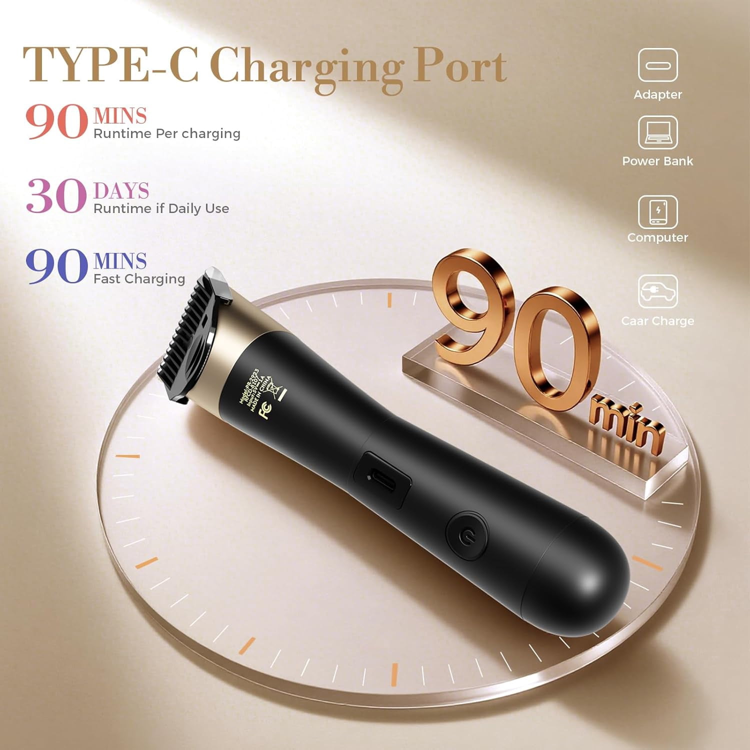 Bikini Trimmer for Women, 2 in 1 Electric Shaver for Women, Pubic Hair Trimmer Waterproof IPX7 with LED, Bikini Razor for Leg Arm Underarm Bikini Area, Christmas Gifts for Her - Black Gold
