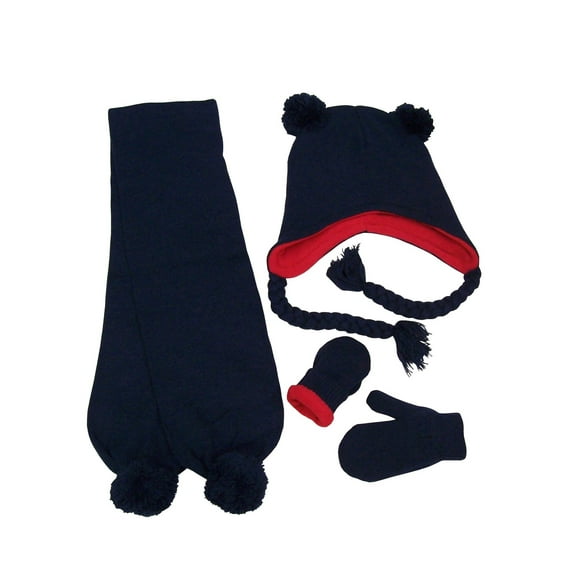 N'Ice Caps Boys Toddler Warm Fleece Lined Knit 3 Piece Hat Scarf Mitten Winter Set - Kids Navy