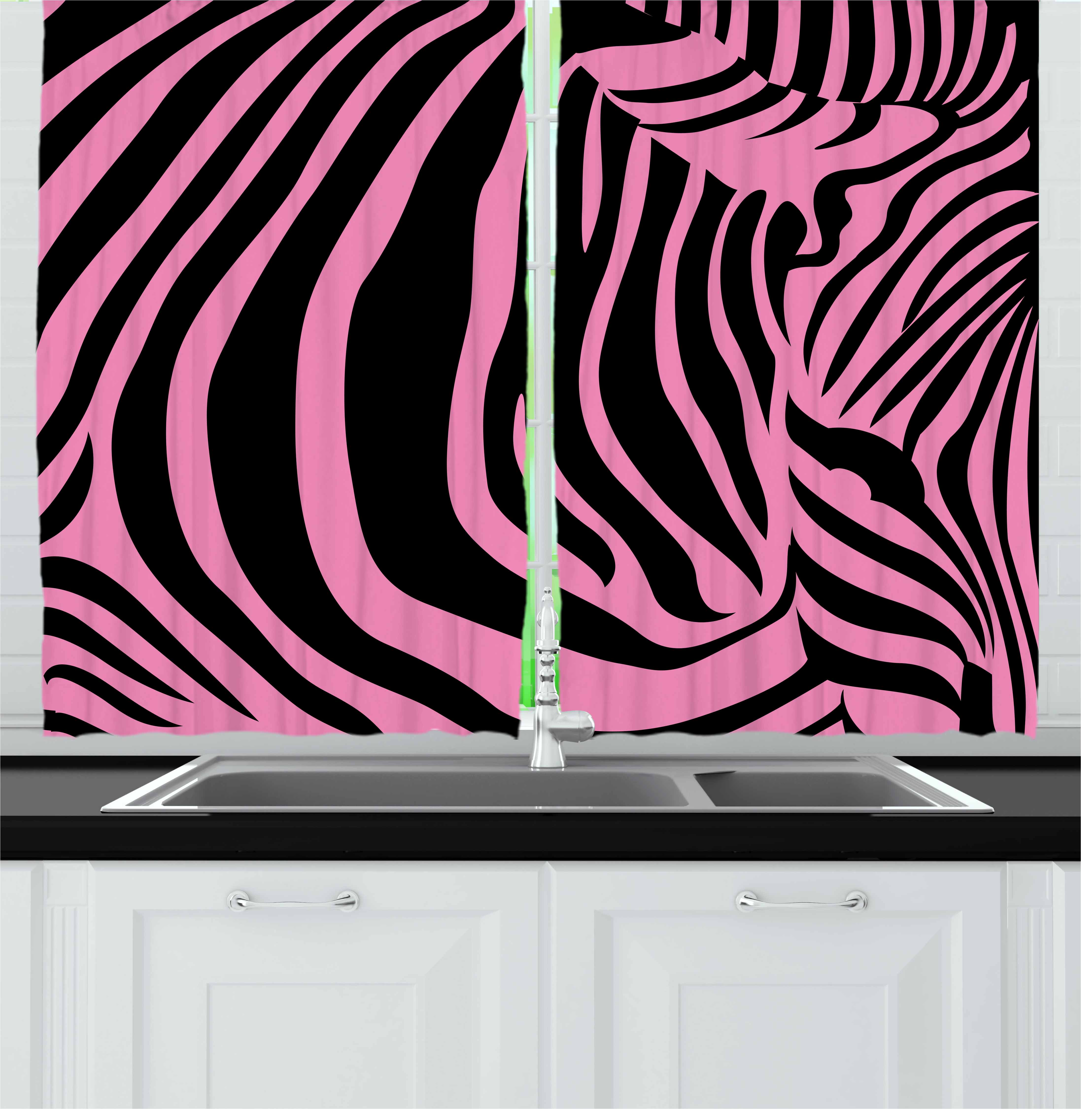 Pink Zebra Curtains 2 Panels Set, Vibrant Background Zebra Skin
