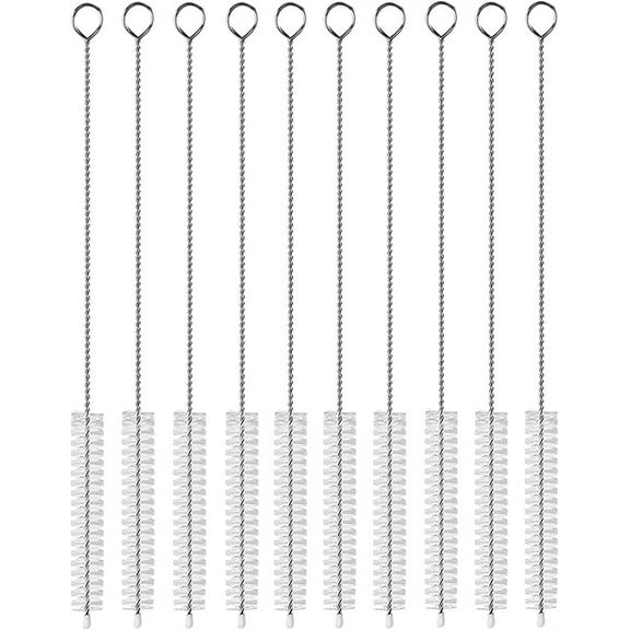 10 Pcs Nylon Pipe Cleaners,White Stainless Steel Straw Cleaner Brush,Reusable Pipe Tube Cleaner,Flexible Straw Brush for Pipes,Tubes or Hummingbird Feeders