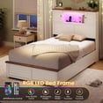 thumbnail image 3 of Farmhouse Twin Size Bed Frame with Bookcase Headboard, Wood Platform Bed with LED Lights & 4 Drawers, No Box Spring Needed, White, 3 of 7