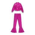 thumbnail image 4 of TiaoBug Kids Girls Sparkly Metallic Hip Hop Dance 2Pcs Outfits Long Sleeve Jacket Flared Pants Dancewear Rose 6, 4 of 7