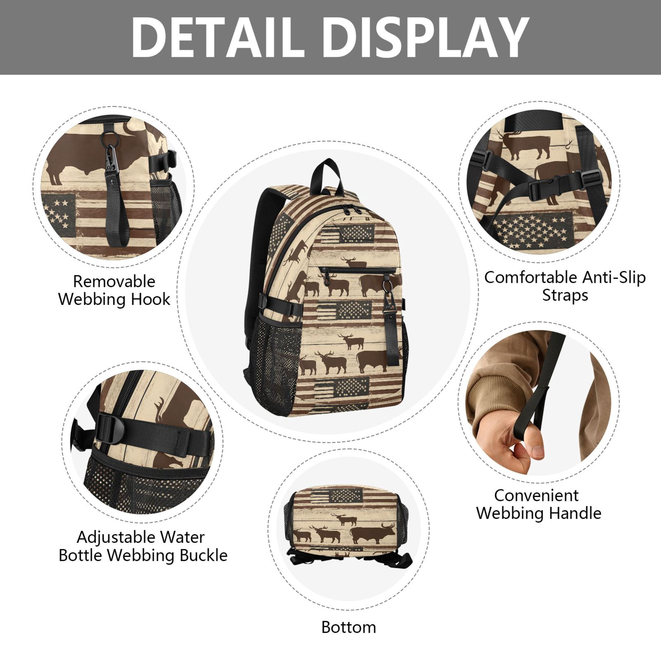 JIALIOU 14" Laptop Backpack Waterproof Airline Approved Stylish Casual Daypack for Travel Business College Work, American Flag and Cow