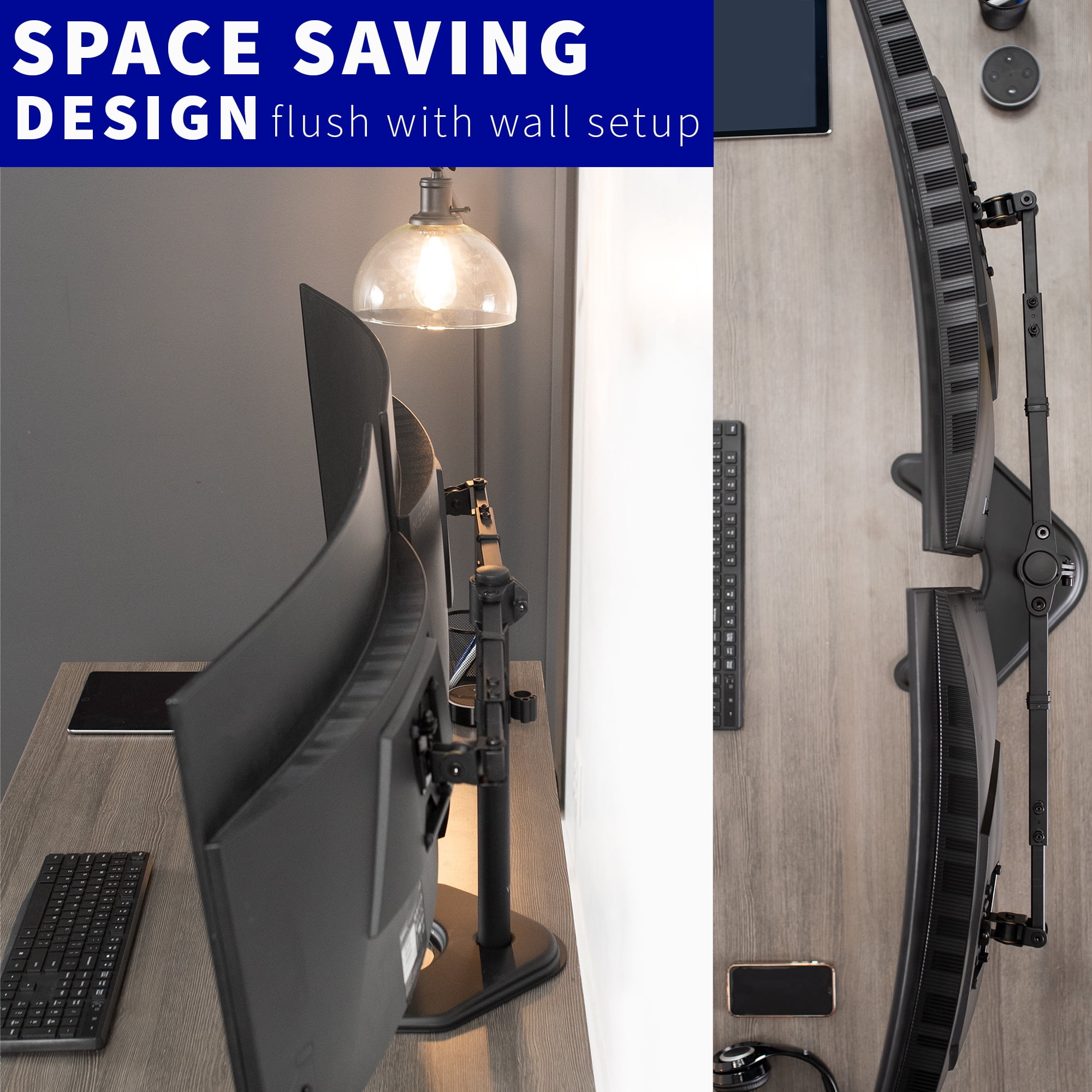 VIVO Black Telescoping Dual Ultrawide 27" to 38" Monitor Freestanding Desk Stand