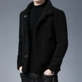 thumbnail image 5 of Men Jacket Lapel Long Sleeve Single Breasted Coat with Pockets Solid Color Reversible Design Polar Fleece Faux Leather Outwear, 5 of 8