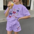 thumbnail image 5 of SGFCWSX Girls 2 Piece Outfits Kids 4th of July Oversized Summer Casual Short Sleeve T Shirt Graphic Print Elastic Waist Shorts Daily Wear Purple Size 14-15 Years, 5 of 6