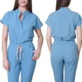 thumbnail image 2 of ASDFVBKG Uniforms Scrubs Set for Women Crew Neck Snap-Front Short Sleeve Jogger Suits with Multi Pockets Stretch Top & Pants 2025 Nurse Uniform Casual Workwear Scrub Sets Light Blue L, 2 of 5