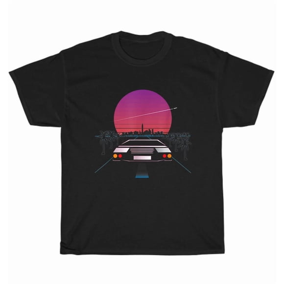 T-Shirt Unisexe Esthétique Coucher de Soleil Vaporwave Synthwave Retrowave Voiture de Sport Gear C00277, jusqu'à la Taille 5TG