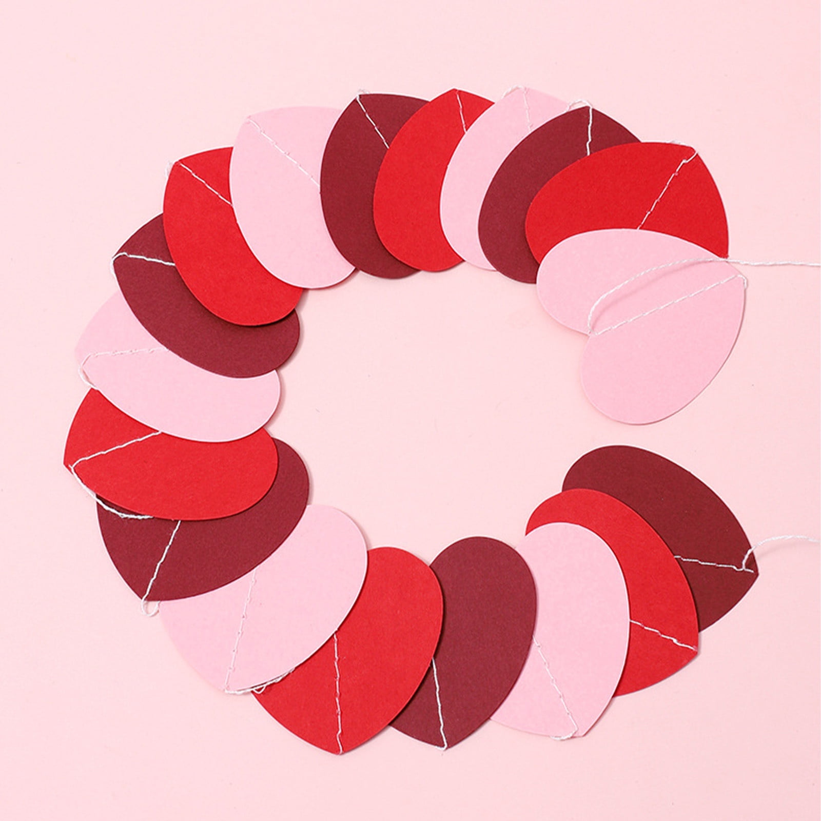 Valentine's Day Heart Garland Set of 2, Red Pink Paper Banner with 6.5ft String, Reusable Hanging Decor for Wall Party Classroom Decorations