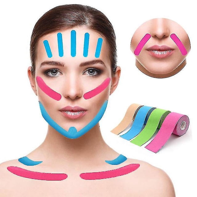Cinta de kinesiología para cara, línea en V, cuello, ojos, levantamiento de arrugas, cinta adhesiva, herramienta para el cuidado de la piel Facial, vendaje elástico, 2,5 cm x 5m