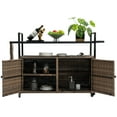 thumbnail image 6 of Outdoor Bar Cart,Patio Wicker Wine Serving Cart w/Wheels,Rolling Rattan Beverage Bar Counter Table w/Glass Top for Porch Backyard Garden Poolside Party,Light Brown, 6 of 14