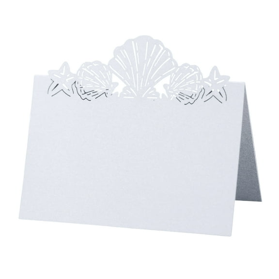 HUONA 50Pcs Place Cards Hollow Shells Table Setting Name Seat Card Placecard for Wedding Banquets Dinner Parties White