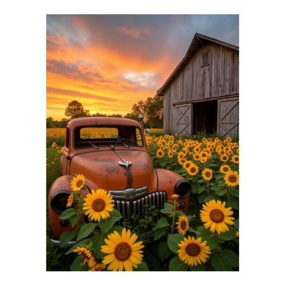 Diamond Art Kit for Adults, Retro Sunset Barn Sunflower Fields Diamond Painting for Adults Beginners, DIY Diamond Art Painting Kits, 5D Diamond Painting Crafts for Home Decor 12x16 Frameless