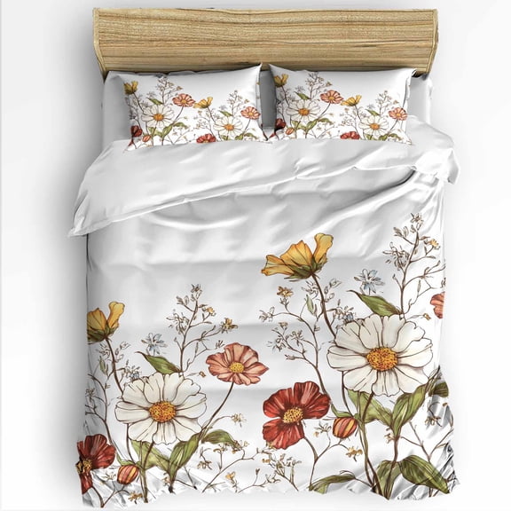 Daisy Flowers Full Size Comforter Set, Plants Spring Soft Bedding for All Seasons, 4 Pcs Bed Set with 1Comforter (86"x86") ,1 Sheet(80"x116"), 2 Pillowcases (19"x29")