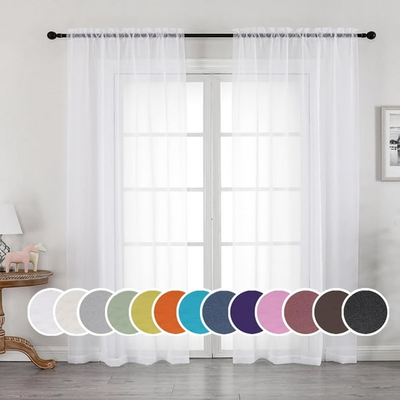 Cortinas transparentes OWENIE blancas de 244 cm de largo para dormitorio, 2 unidades