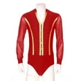 thumbnail image 5 of iiniim Men's Shiny Rhinestone Deep V Neck Latin Tango Dance Shirt Leotard Ballroom Dance Costume Red L, 5 of 7