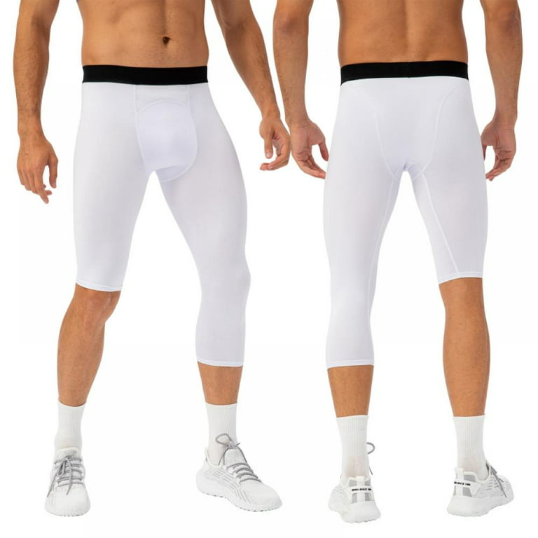 Men's Compression Pants Tights Leggings 3/4 One Leg Compression Capri  Tights Pants Athletic Base Layer Underwear