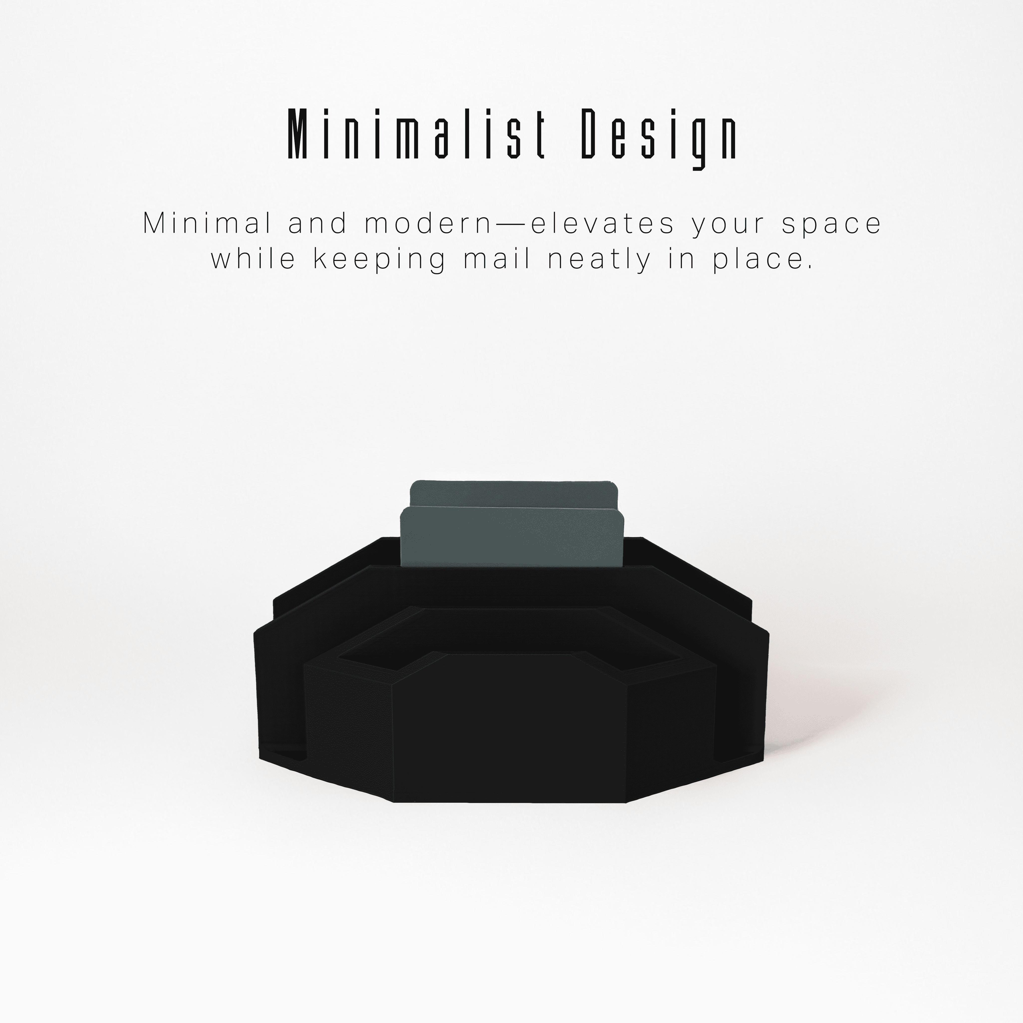 Modern Minimalist Mail Organizer (Black) – Compact Desk Mail Holder with Tabs & Small Storage– 3D Printed in Multiple Colors