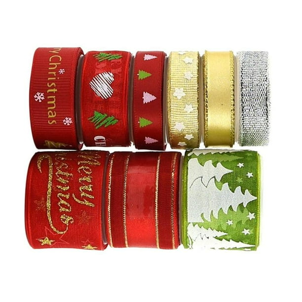 9 Pieces Assortment Grosgrain Sation Ribbon Wired Sheer Glitter Ribbon ...