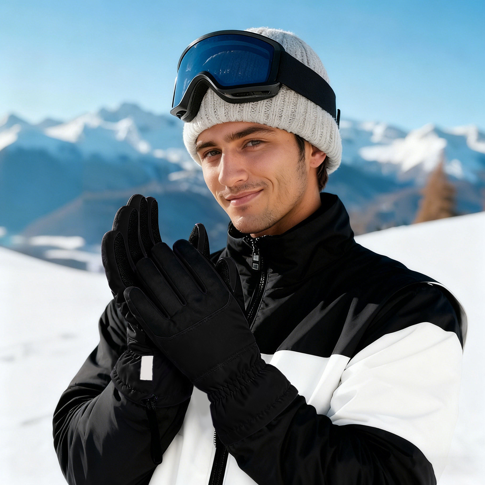 KHONTS Adult Ski Snow Gloves Touchscreen Snowboard Glove Winter Warm Glove for Cold Weather Black M