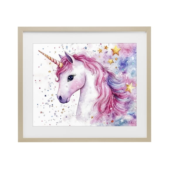 Stupell Industries Pink Mane Unicorn with Stars Birch Framed Print Under Glass, design by Creative Studio
