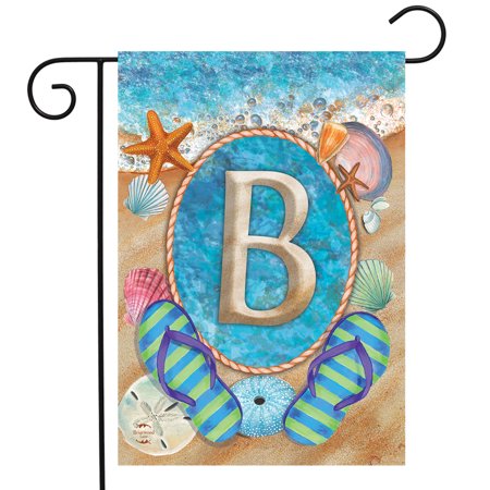 Garden Flag Letter - Summer Monogram Letter B Garden Flag Flip Flops Seashells 12.5
