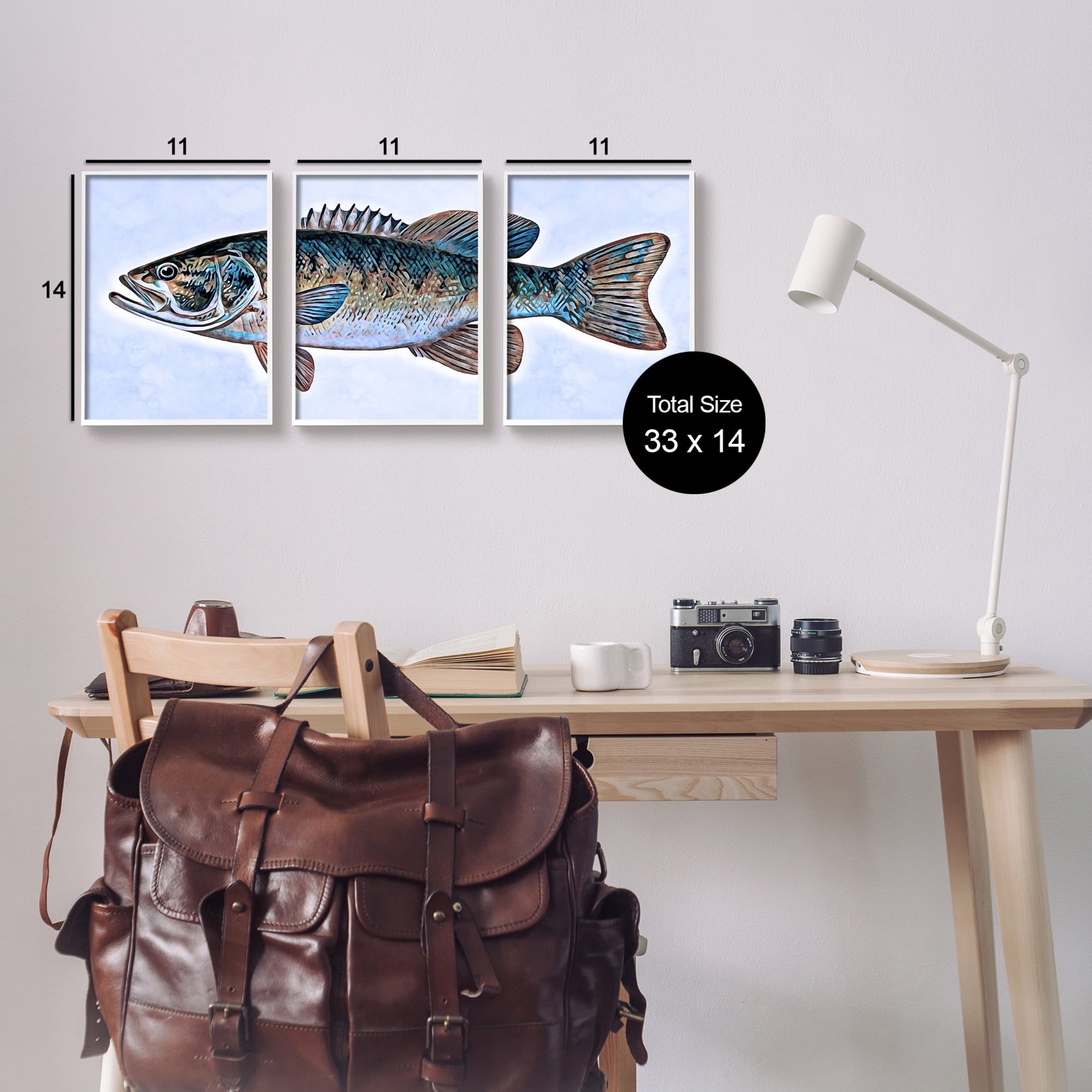 Stupell Marine Bass Fisherman Sea Life Animals & Insects Painting White Framed Art Print Wall Art, Set of 3
