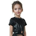 thumbnail image 2 of YMNXA Big Kids Girls Top Short Sleeve Round Neck Solid Color Comfortable Fashion Tee For Stage Performance And Casual Wear Black 10-12 Years, 2 of 3