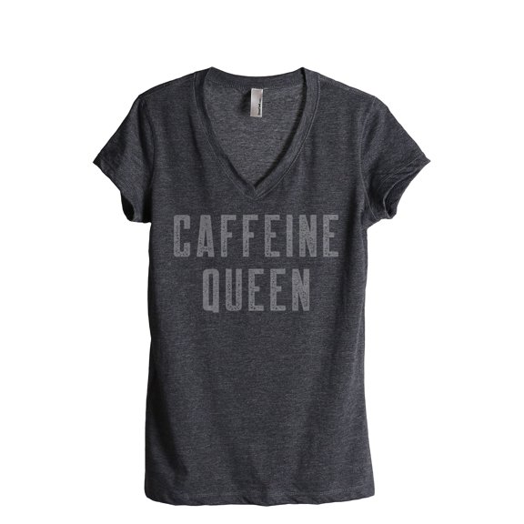 Caffeine Queen Women's Fashion Relaxed V-Neck T-Shirt Tee Charcoal Grey 2X-Large