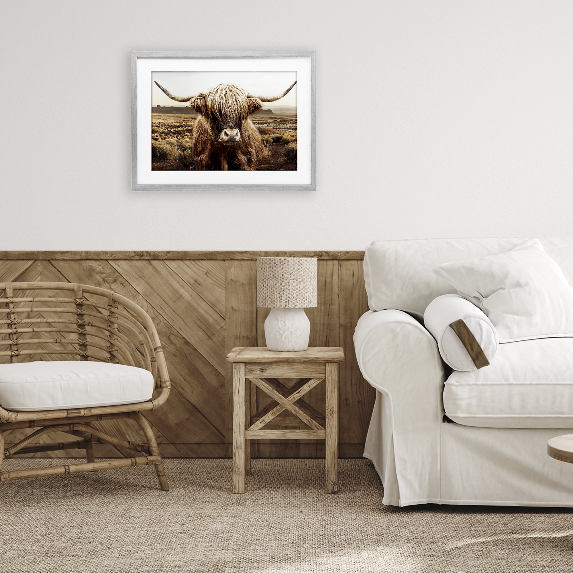 Stupell Industries Rugged Vegetation Cattle Portrait Gray Framed Print Under Glass, design by CAD Designs